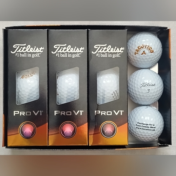 Titleist Pro V1 Taco Tico Wichita Kansas Golf Balls 1 Dozen 12 Balls White NEW - Picture 3 of 8
